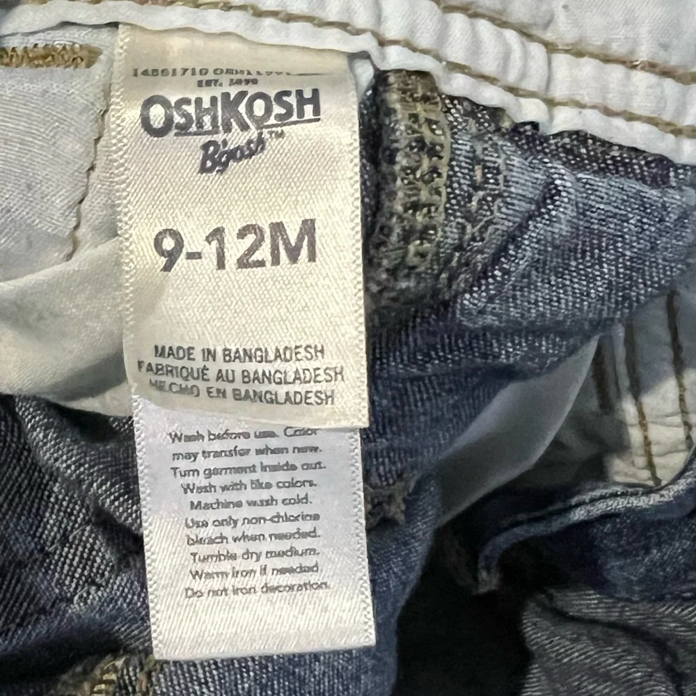 OshKosh B'Gosh Boys Vestbak Bib Overalls Blue Denim Nautical - Sz 9-12M